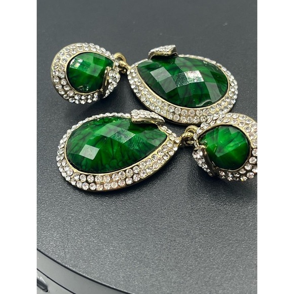 Amrita Singh Gold Tone Austrian Pave Crystal Turquoise Green Teardrop Earrings - Picture 2 of 12